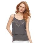 Women's Apt. 9&reg; Embroidered Double-layer Camisole, Size: Medium, Grey