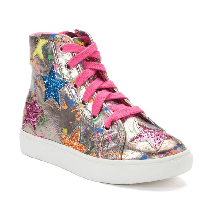 So&reg; Splatter Star Girls' Sneakers, Size: 4, Silver