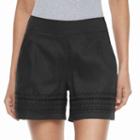 Women's Apt. 9&reg; Embroidered Linen Blend Shorts, Size: Medium, Black