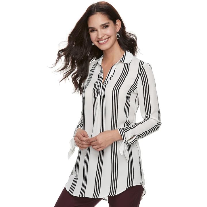 Women's Elle&trade; Tie-hem Splitneck Tunic, Size: Xxl, Oxford