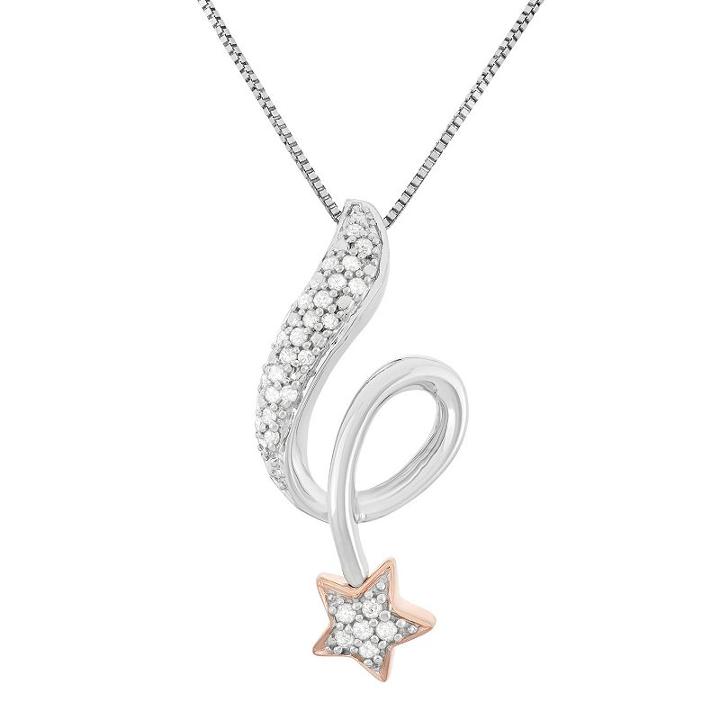 1/6 Carat T.w. Diamond Sterling Silver And 18k Gold Two Tone Falling Star Pendant Necklace, Women's, Size: 18, White