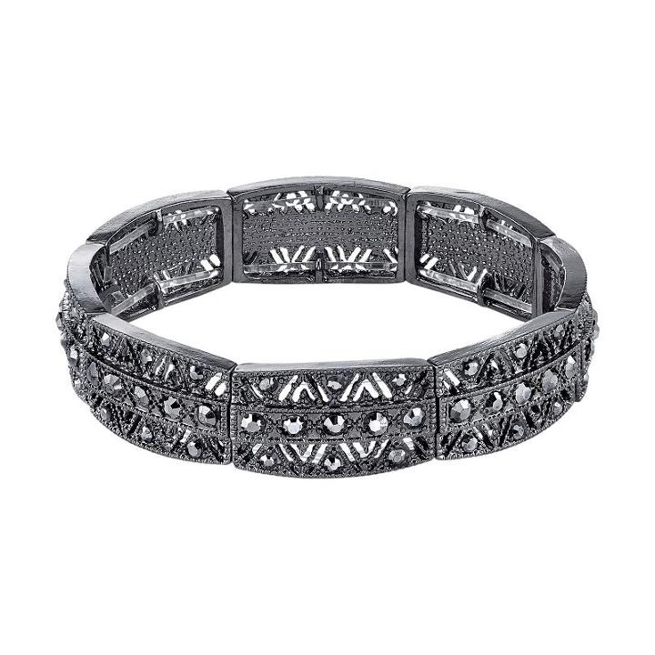 1928 Milgrain Chevron Stretch Bracelet, Women's, Size: 7, Black
