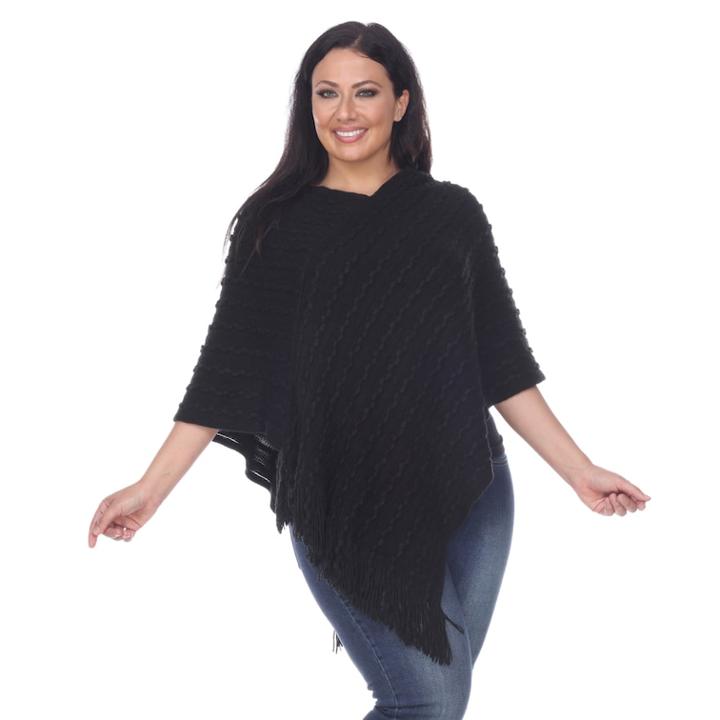 Plus Size White Mark Textured Fringe Poncho, Women's, Black