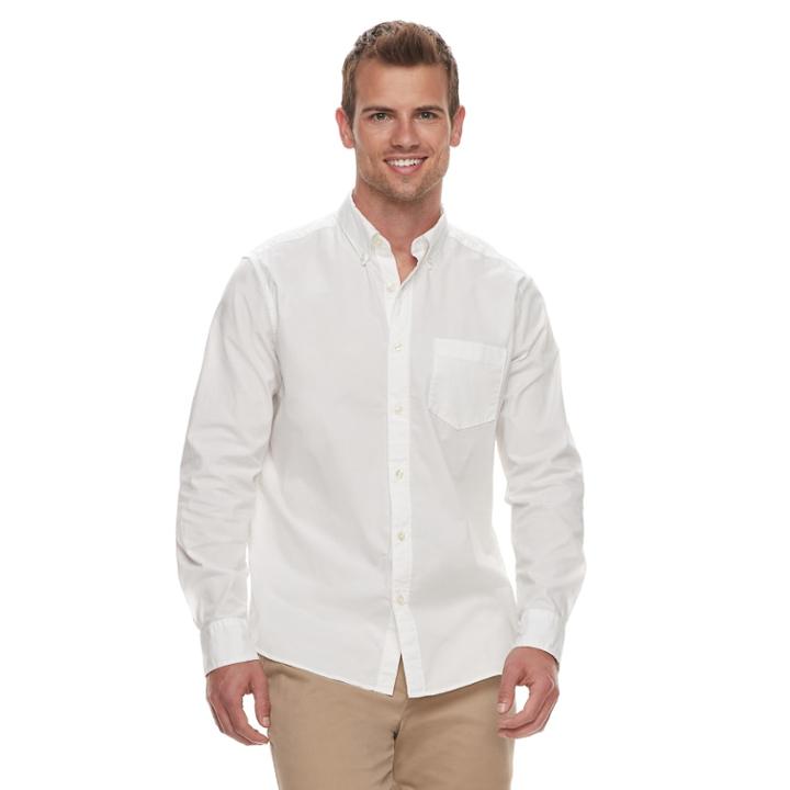 Men's Sonoma Goods For Life&trade; Modern-fit Long Sleeve Solid Poplin Button-down Shirt, Size: Small, White