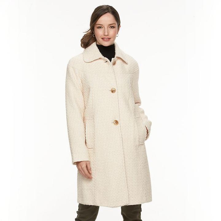 Women's Gallery Basketweave Long Wool Blend Coat, Size: Small, Beig/green (beig/khaki)