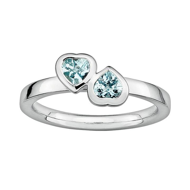 Stacks And Stones Sterling Silver Aquamarine Heart Stack Ring, Women's, Size: 8, Blue