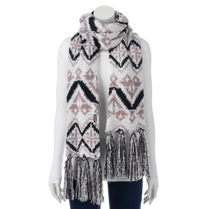 Muk Luks Tribal Fringed Oblong Scarf, Women's, Size: Fits Most, White Oth