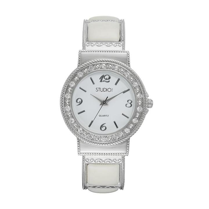 Studio Time Women's Crystal & White Cabochon Cuff Watch, Size: Medium, Multicolor