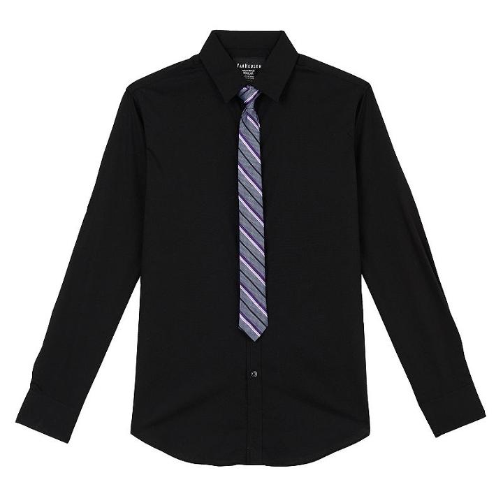 Boys 8-20 Van Heusen Solid Shirt & Striped Tie Set, Boy's, Size: 8, Black
