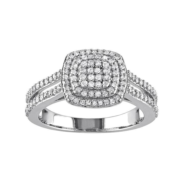 Sterling Silver 1/2 Carat T.w. Diamond Halo Ring, Women's, Size: 7, White
