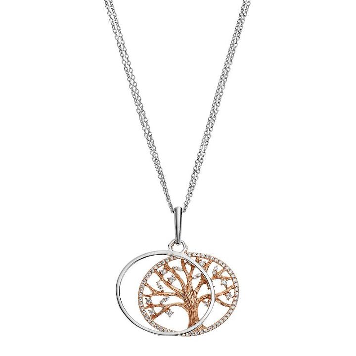 Two Tone Sterling Silver Cubic Zirconia Family Tree Pendant, Women's, Size: 18, White