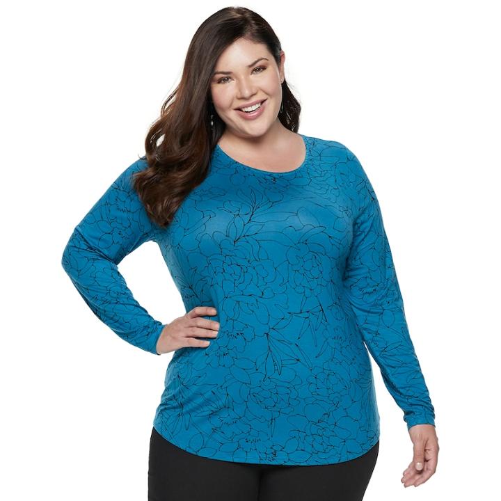 Plus Size Apt. 9&reg; Essential Long Sleeve Top, Women's, Size: 2xl, Med Blue