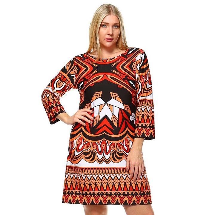Plus Size White Mark Printed Shift Dress, Women's, Size: 1xl, Other Clrs