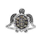 Sterling Silver Crystal & Marcasite Sea Turtle Ring, Women's, Size: 6, Black