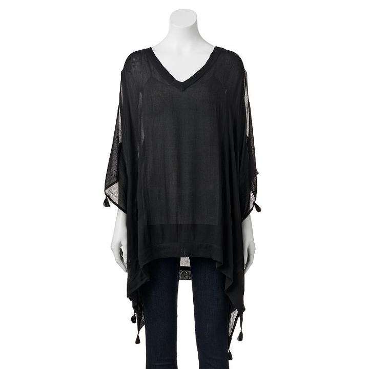 Sonoma Goods For Life&trade; Cold-shoulder Tassel Poncho, Women's, Black