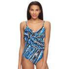 A Shore Fit Long Torso Printed One-piece Swimsuit - Women's, Size: 12, Blue