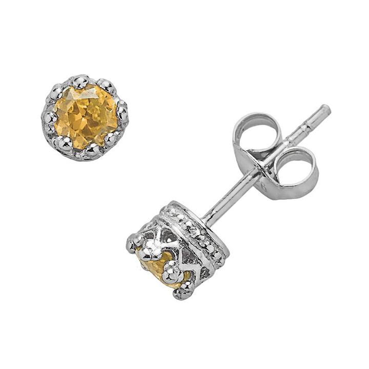 Junior Jewels Sterling Silver Citrine Crown Stud Earrings - Kids, Girl's, Orange