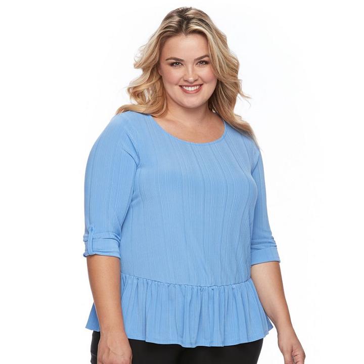 Plus Size Apt. 9&reg; Ribbed Peplum Top, Women's, Size: 2xl, Blue (navy)