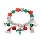 Be Merry, Holly, Santa Hat & Reindeer Charm Beaded Stretch Bracelet, Women's, Multicolor