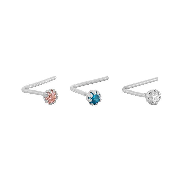 10k White Gold Cubic Zirconia Nose Ring Set, Women's, Multicolor