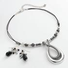 Two Tone Bead Teardrop Pendant And Cluster Drop Earring Set, Women's, Grey