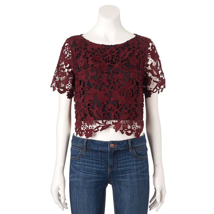 Women's Jennifer Lopez Lace Crop Top, Size: 14, Red
