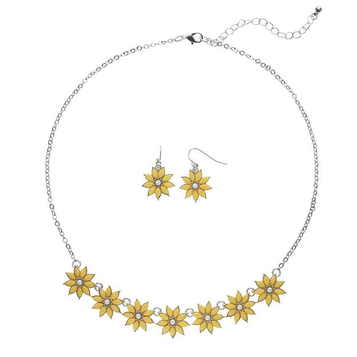 Flower Necklace & Drop Earring Set, Women's, Med Yellow