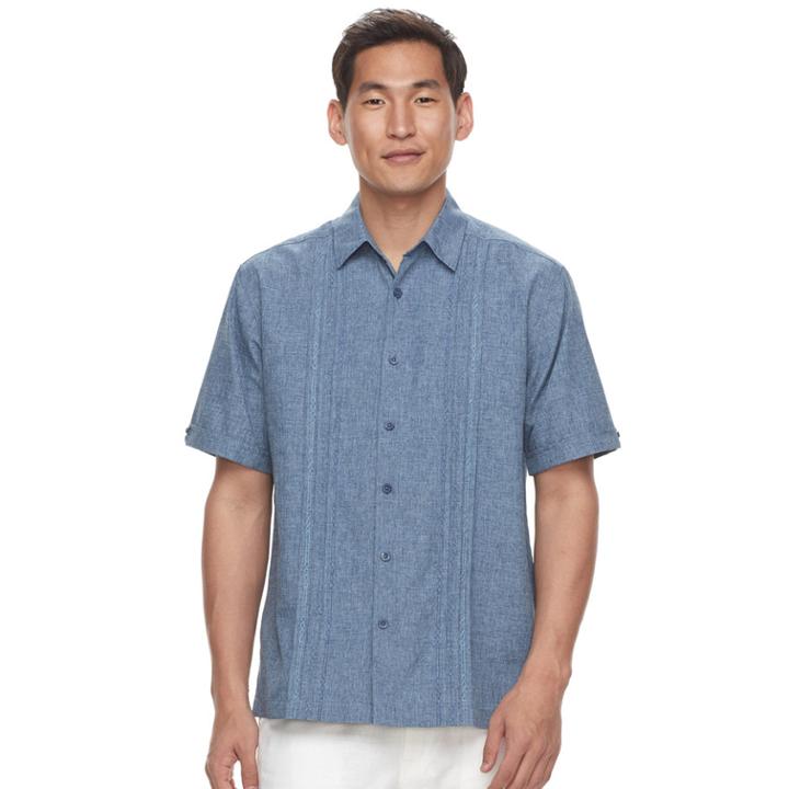 Men's Havanera Classic-fit Chambray Embroidered Panel Button-down Shirt, Size: Xl, Dark Blue