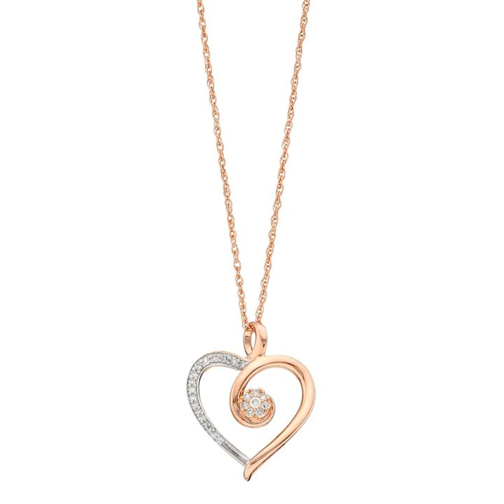 14k Rose Gold Over Silver 1/6 Carat T.w. Diamond Heart Pendant Necklace, Women's, Size: 18, White