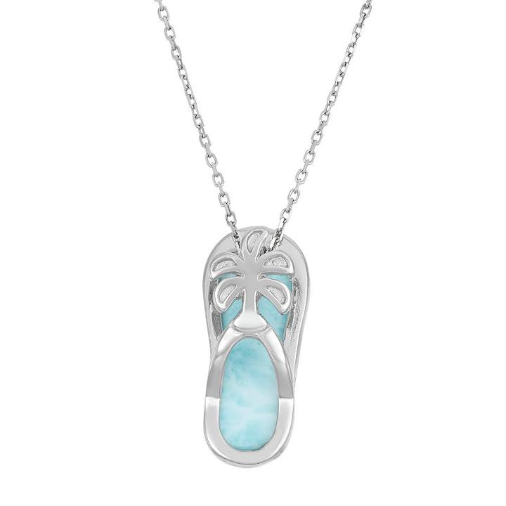 Larimar Sterling Silver Palm Tree Flip-flop Pendant Necklace, Women's, Size: 18