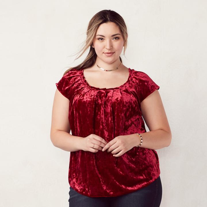 Plus Size Lc Lauren Conrad Velvet Pleated Top, Women's, Size: 3xl, Red