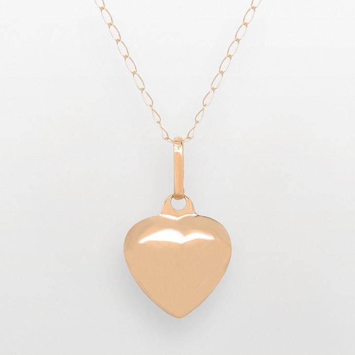 14k Gold Puffed Heart Pendant - Kids, Girl's, Yellow