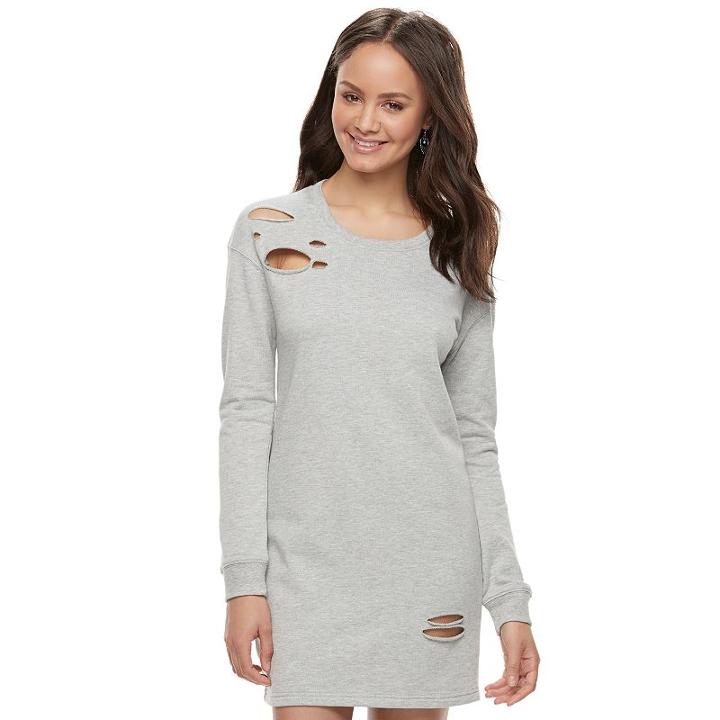 Juniors' Almost Famous Ripped Shift Dress, Teens, Size: Medium, White Oth