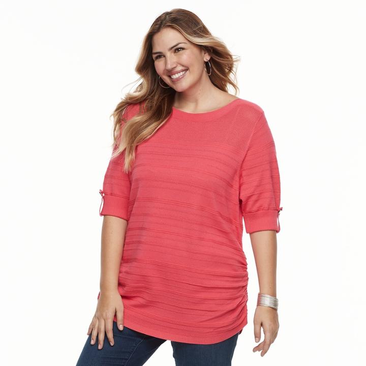 Plus Size Apt. 9&reg; Textured Stripe Top, Women's, Size: 3xl, Med Pink