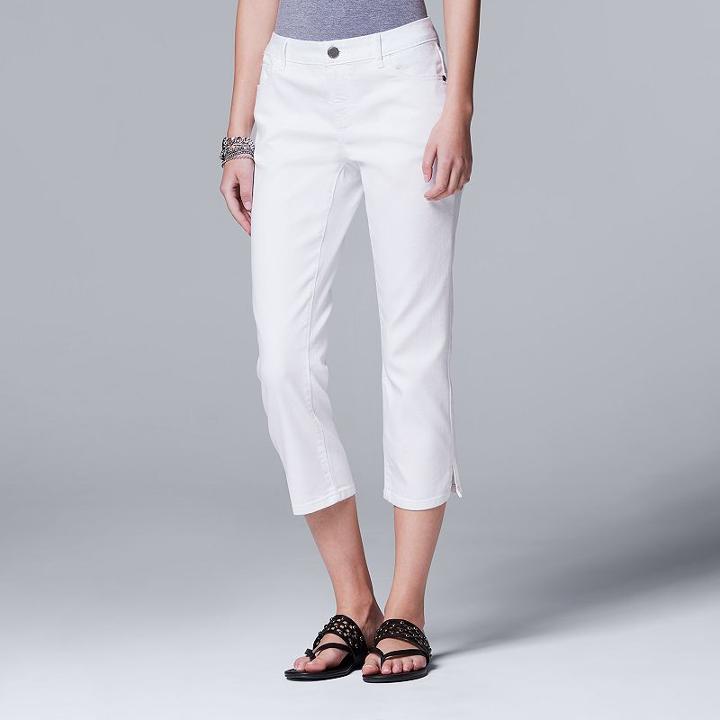 Women's Simply Vera Vera Wang Slit Jean Capris, Size: 6, White