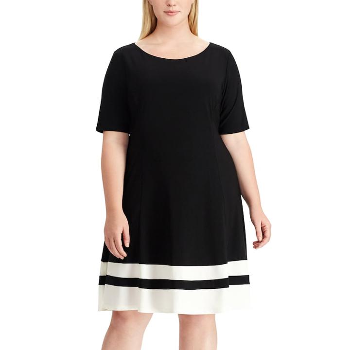 Plus Size Chaps Striped Hem Fit & Flare Dress, Women's, Size: 14 W, Natural