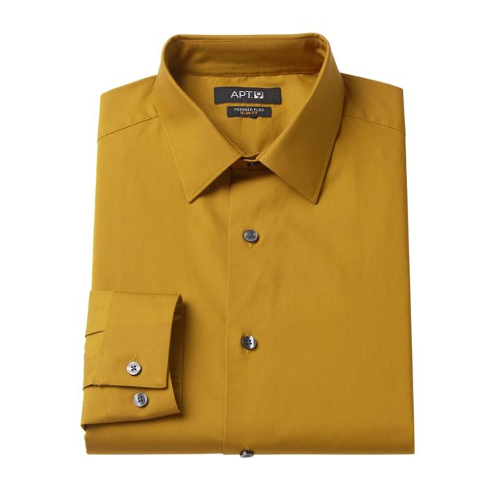 Men's Apt. 9&reg; Slim-fit Premier Flex Collar Stretch Dress Shirt, Size: 15.5-34/35, Gold