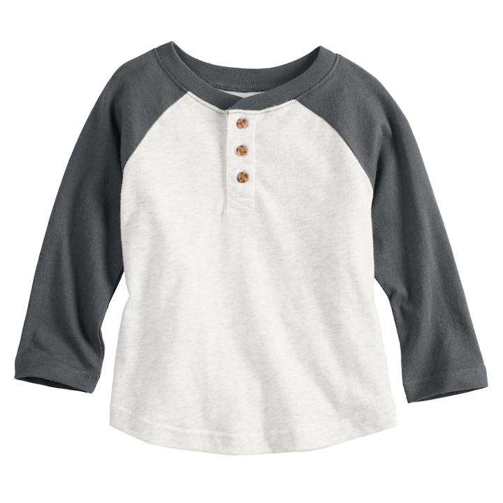 Baby Boy Jumping Beans&reg; Raglan Henley Top, Size: 24 Months, Light Grey