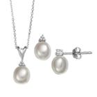 Freshwater Cultured Pearl & Cubic Zirconia Sterling Silver Pendant Necklace & Drop Earring Set, Women's, Size: 18, White