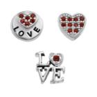 Blue La Rue Crystal Silver-plated Heart & Love Coin Charm Set, Women's, Red