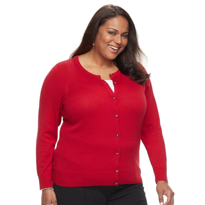 Plus Size Essential Croft & Barrow&reg; Button-front Cardigan, Women's, Size: 1xl, Med Red