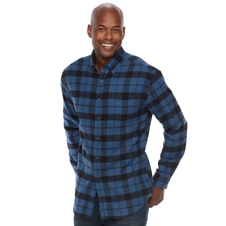 Men's Croft & Barrow&reg; Classic-fit Patterned Flannel Button-down Shirt, Size: Medium, Dark Blue