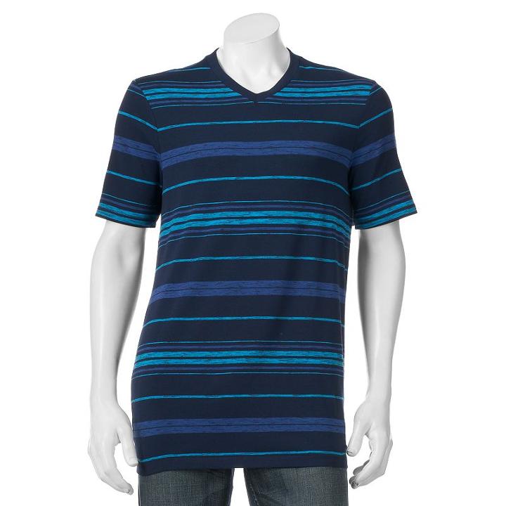 Big & Tall Urban Pipeline&reg; Maxflex Athletic-fit Striped V-neck Tee, Men's, Size: M Tall, Dark Blue
