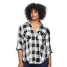 Plus Size Rock & Republic&reg; Plaid Roll-tab Shirt, Women's, Size: 2xl, Black