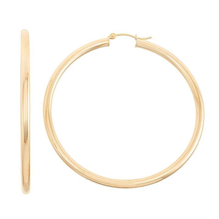 14k Gold Tube Hoop Earrings - 55 Mm, Women's, Yellow