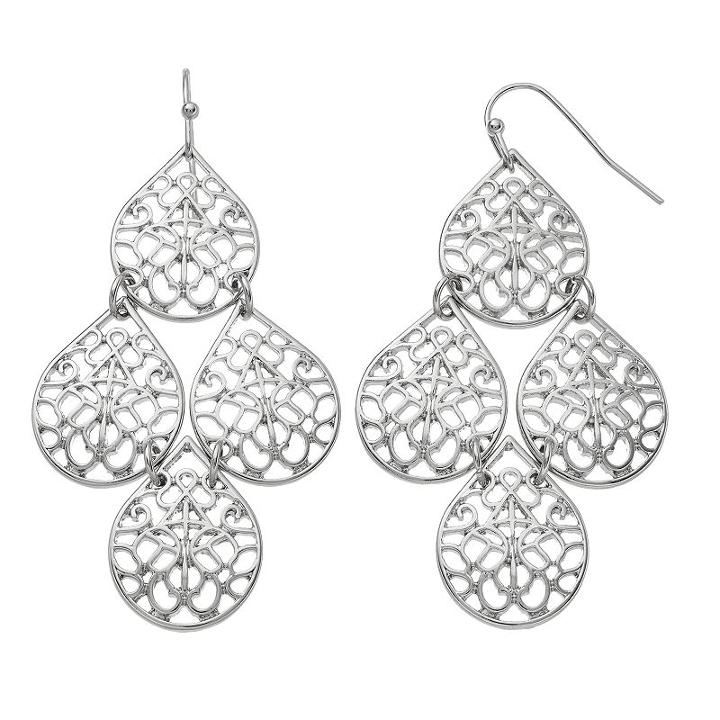 Filigree Teardrop Nickel Free Kite Earrings, Women's, Silver