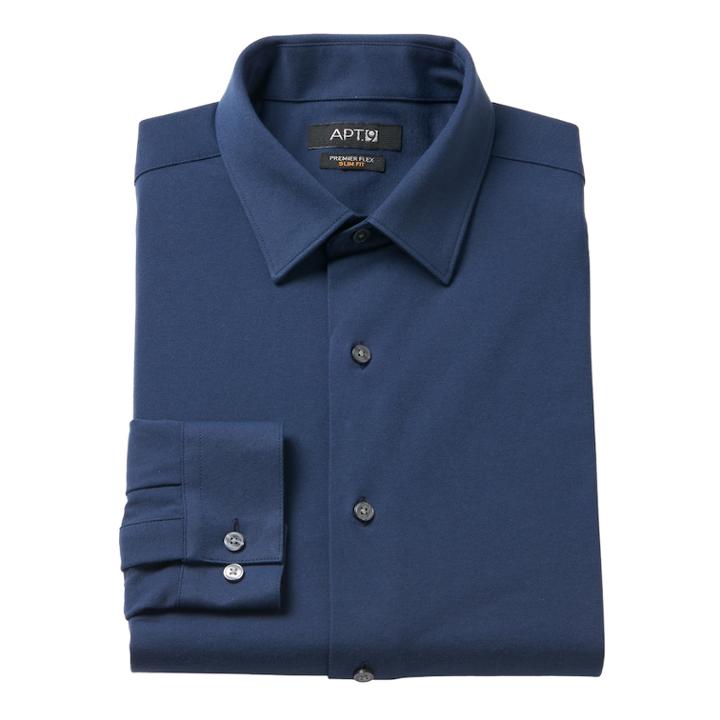 Men's Apt. 9&reg; Premier Flex Slim-fit Stretch Knit Dress Shirt, Size: 16.5-34/35, Blue