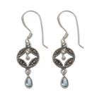 Sterling Silver Blue Glass & Marcasite Circle Drop Earrings, Women's, Dark Blue