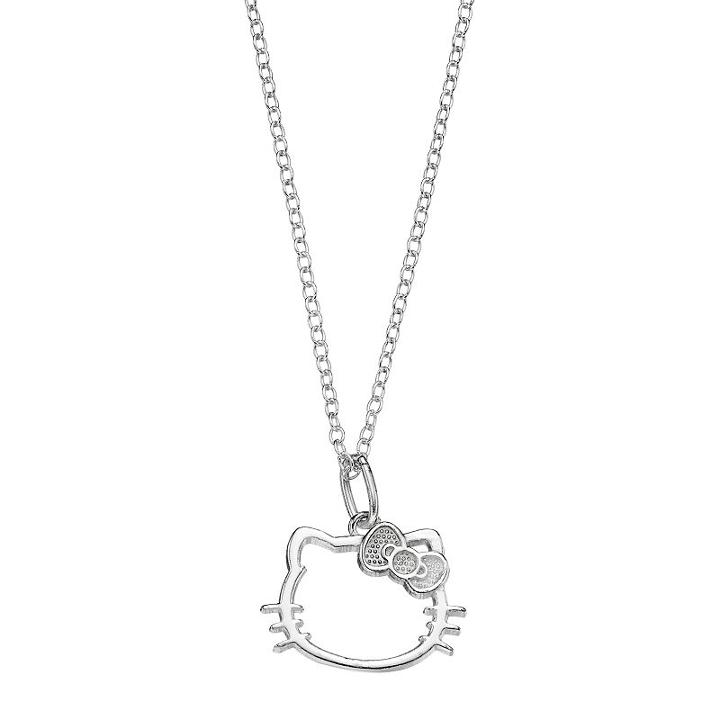 Kids' Hello Kitty&reg; Silver Plated Openwork Pendant, Women's, Size: 18