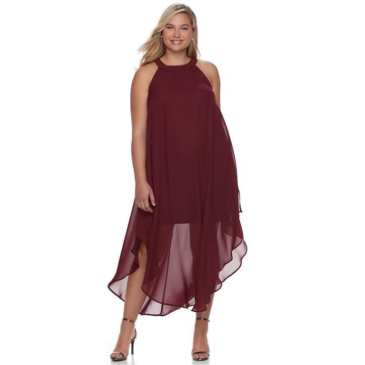 Juniors' Plus Size Wrapper Halter Maxi Dress, Teens, Size: 3xl, Dark Red